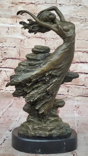 Abstract Art Nouveau Bronze Sculpture of a Woman Dancing Among the Rocks by Vitaleh