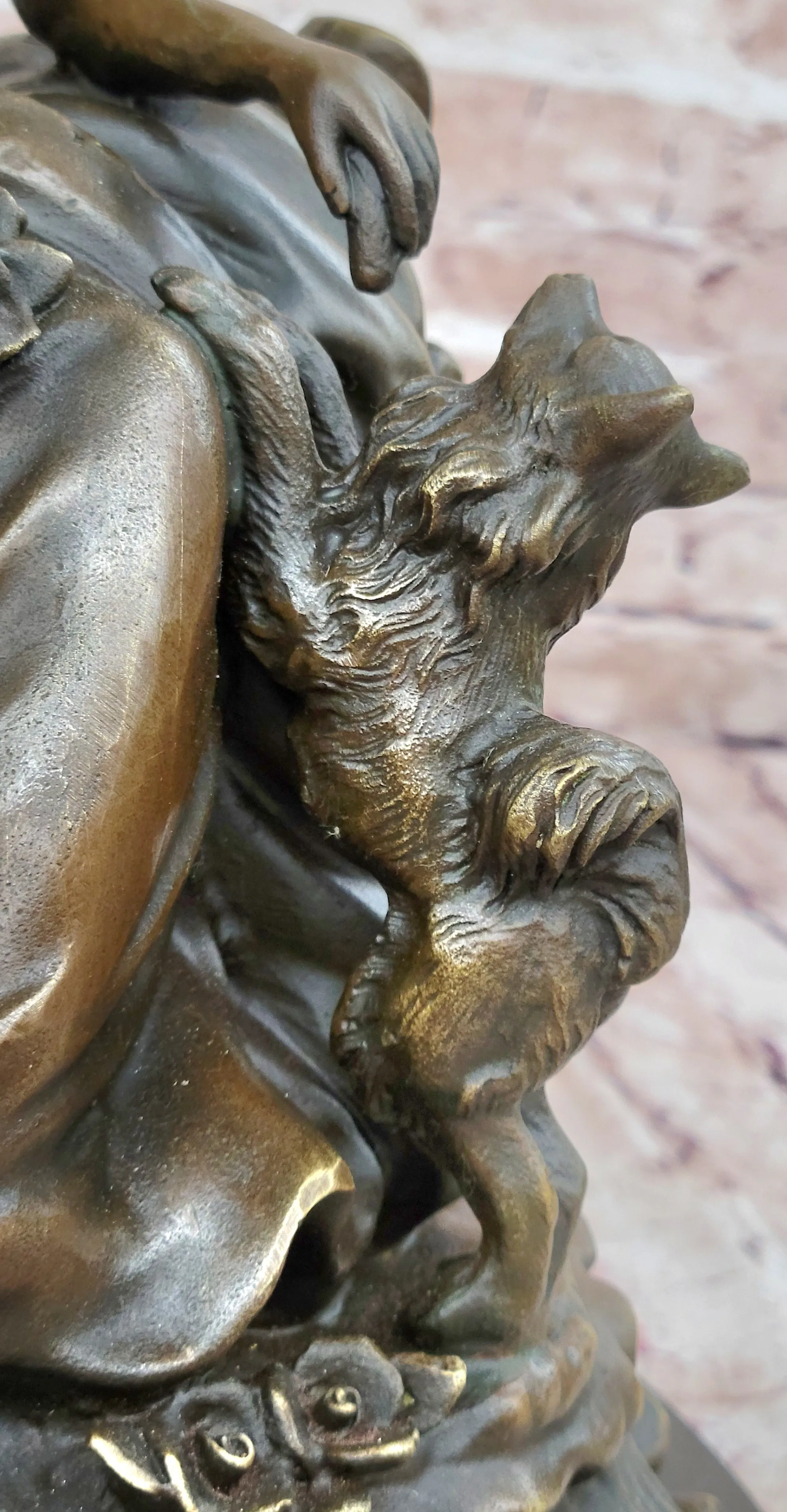 Bronze Sculpture of Victorian Lady with Dog Signed A. Moreau