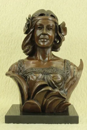 Classic Large Victorian Lady Bust Bronze Sculpture Art Deco Nouveau Figurine