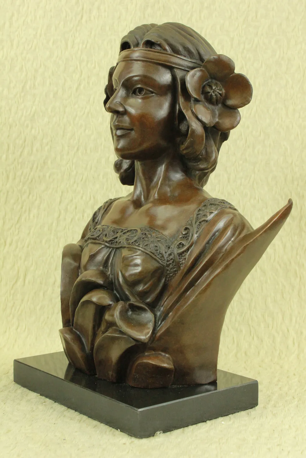 Classic Large Victorian Lady Bust Bronze Sculpture Art Deco Nouveau Figurine