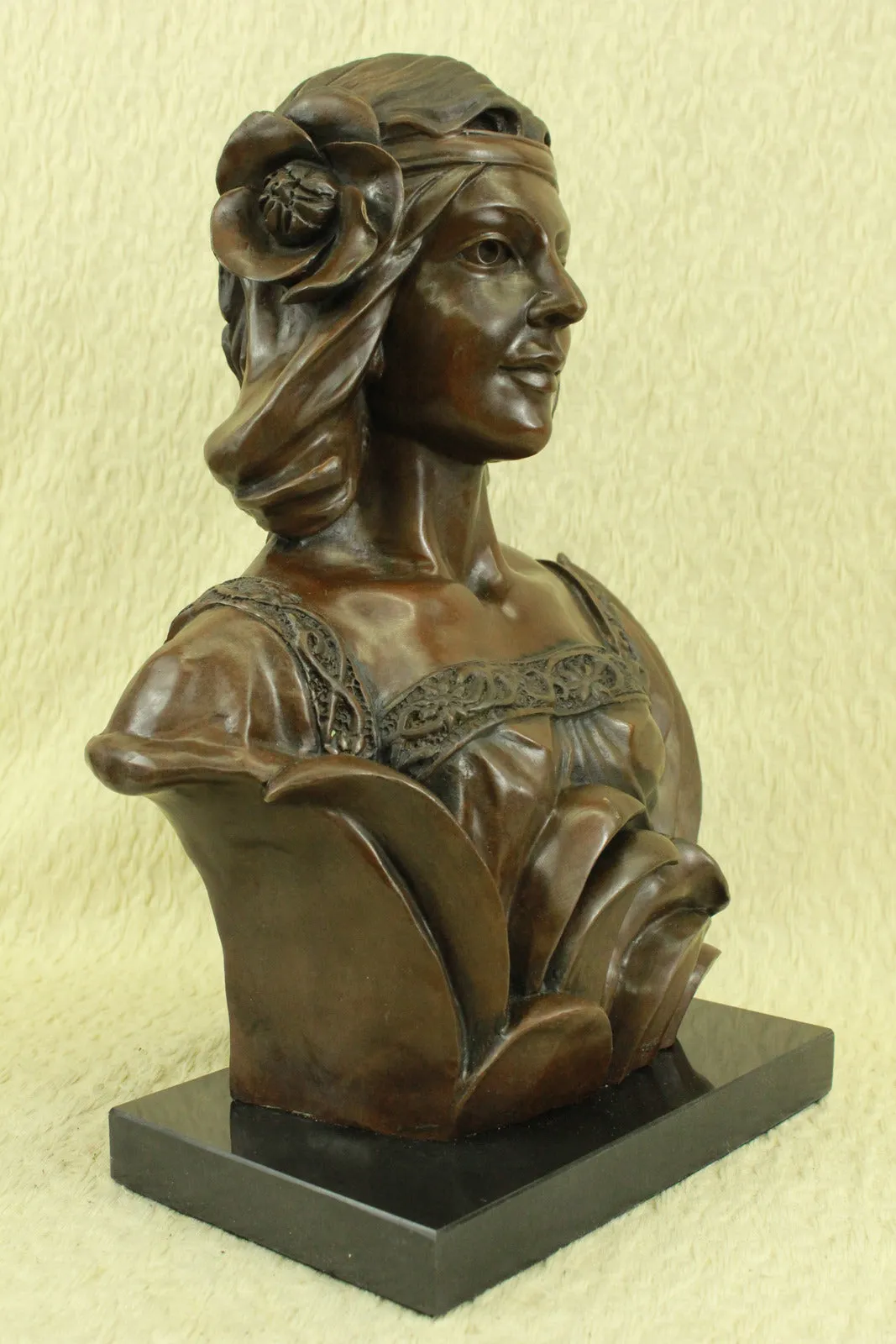 Classic Large Victorian Lady Bust Bronze Sculpture Art Deco Nouveau Figurine