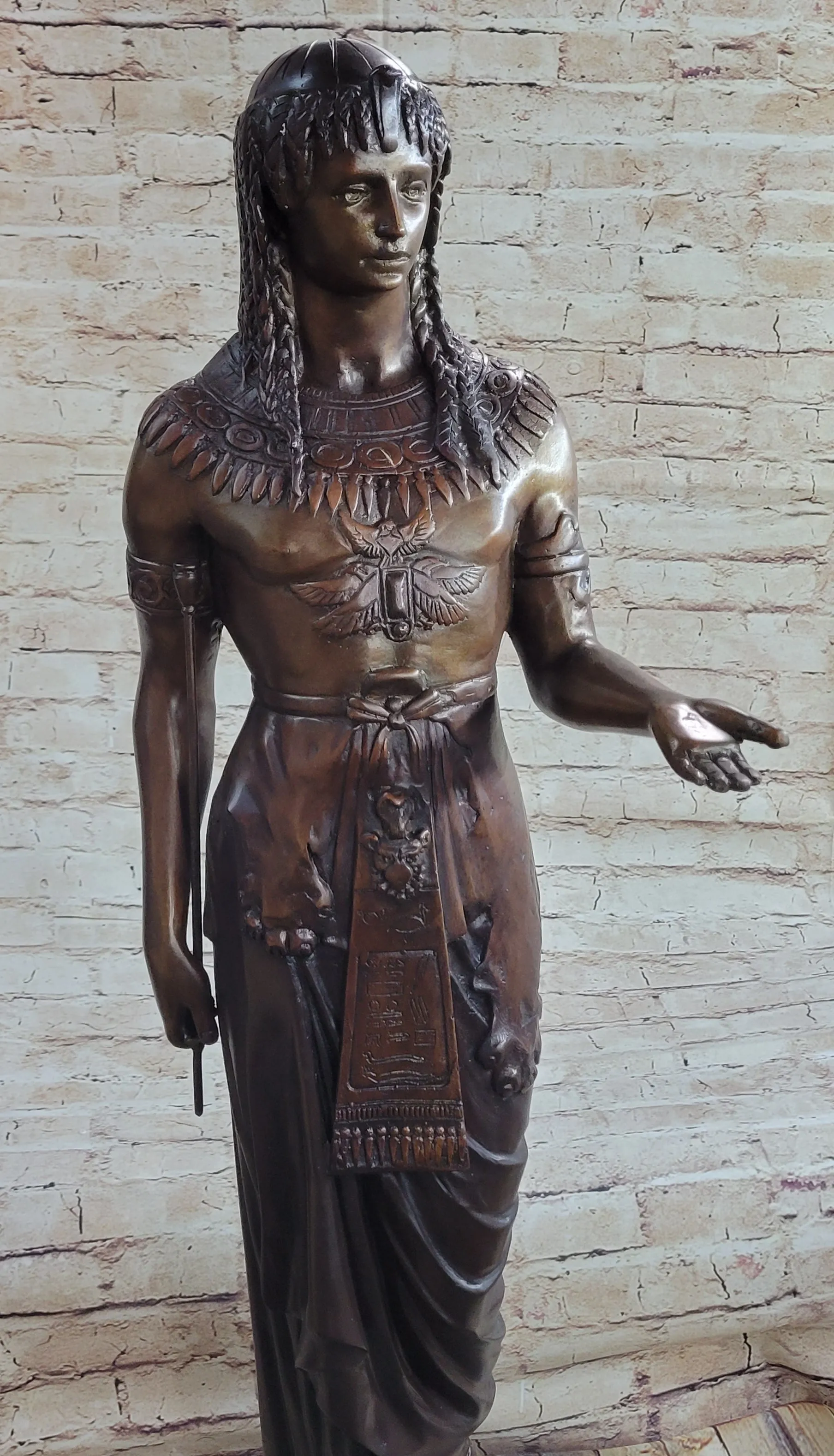 Egyptian Prince Pharaoh Bronze Statue Sculpture Figure w/ Outstretched Hand 35" x 11"