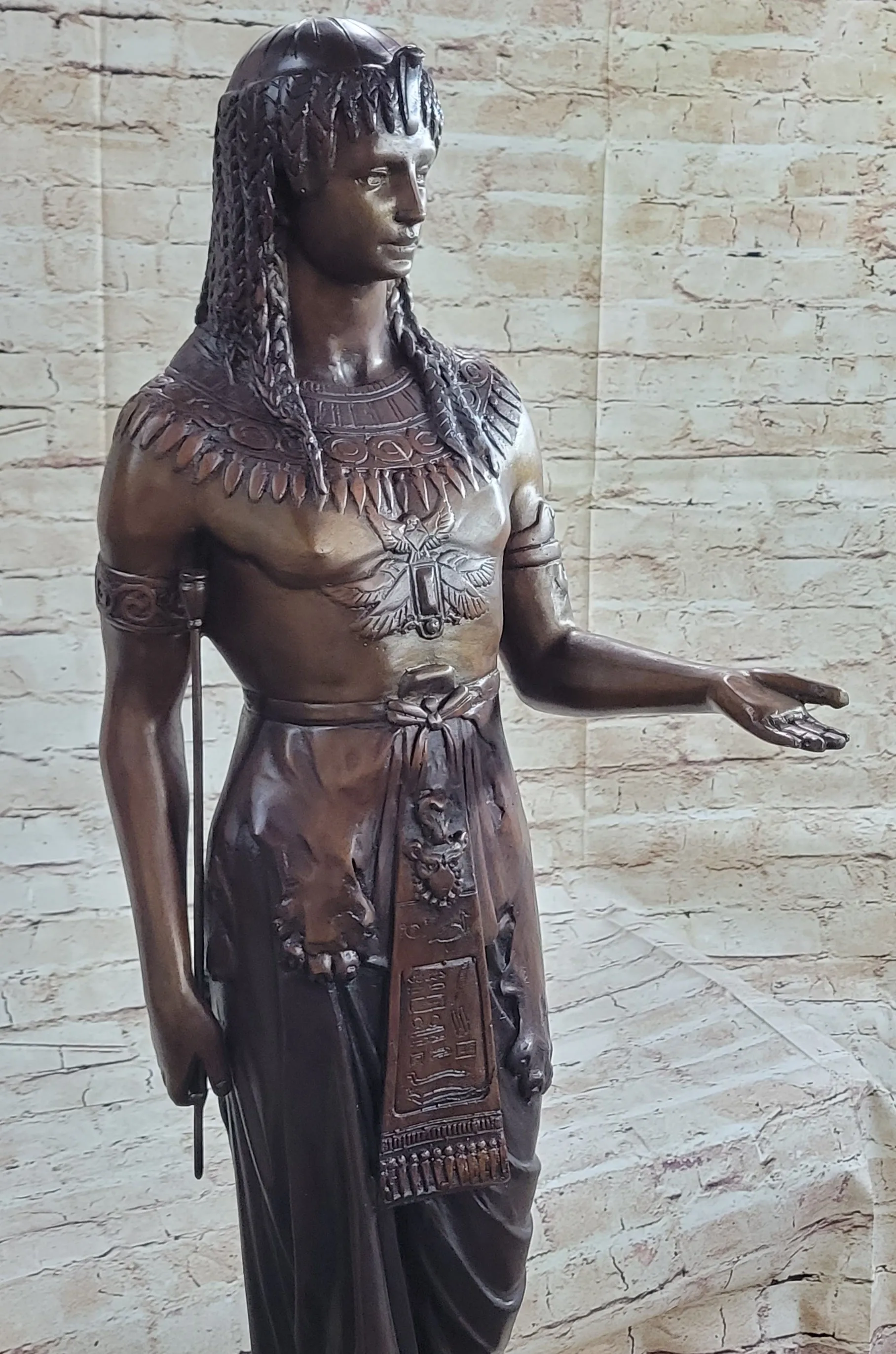 Egyptian Prince Pharaoh Bronze Statue Sculpture Figure w/ Outstretched Hand 35" x 11"