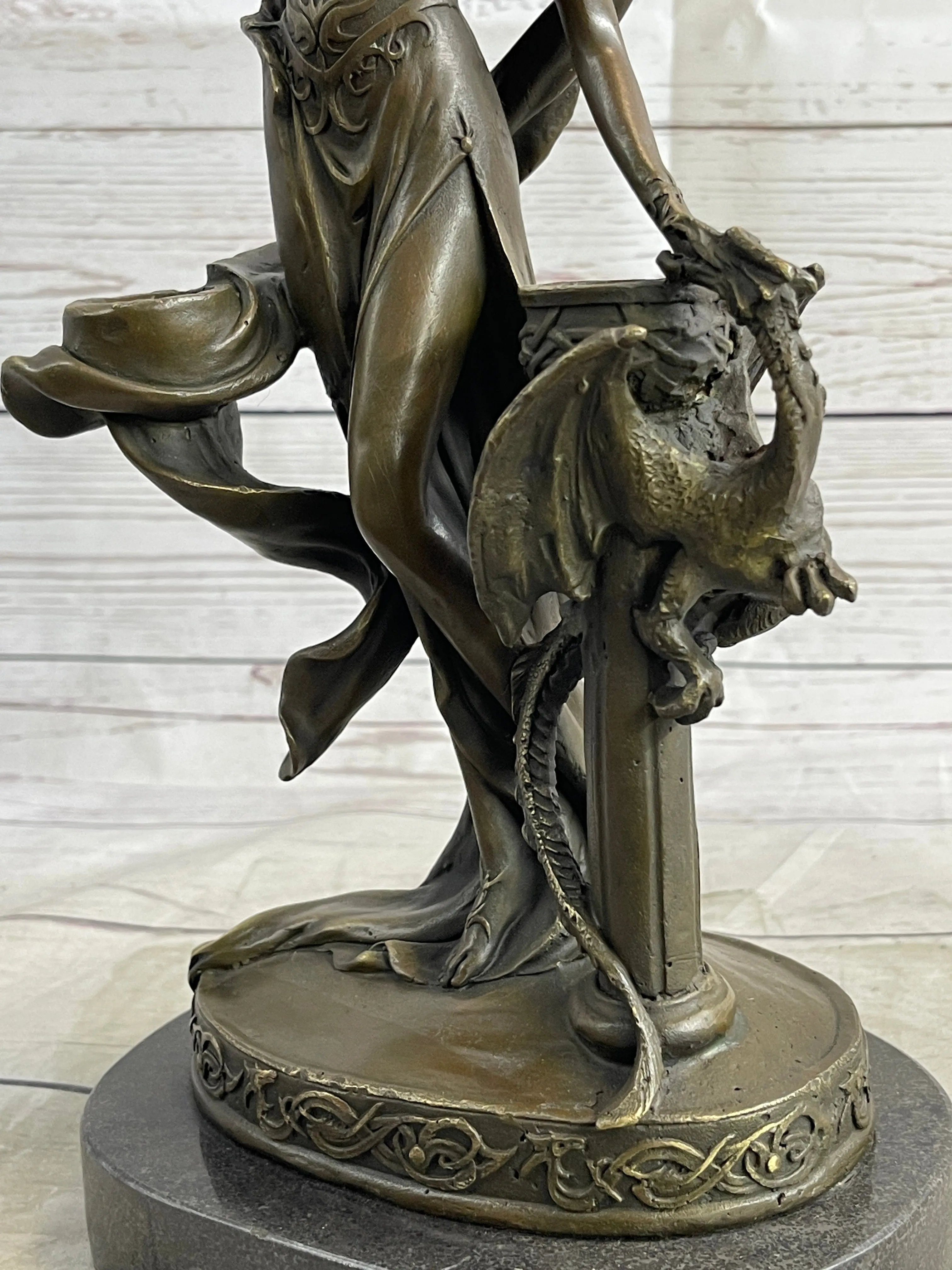 Fantasy Female Figure Princess Dragon Candle Holder Candelabra Bronze Sculpture