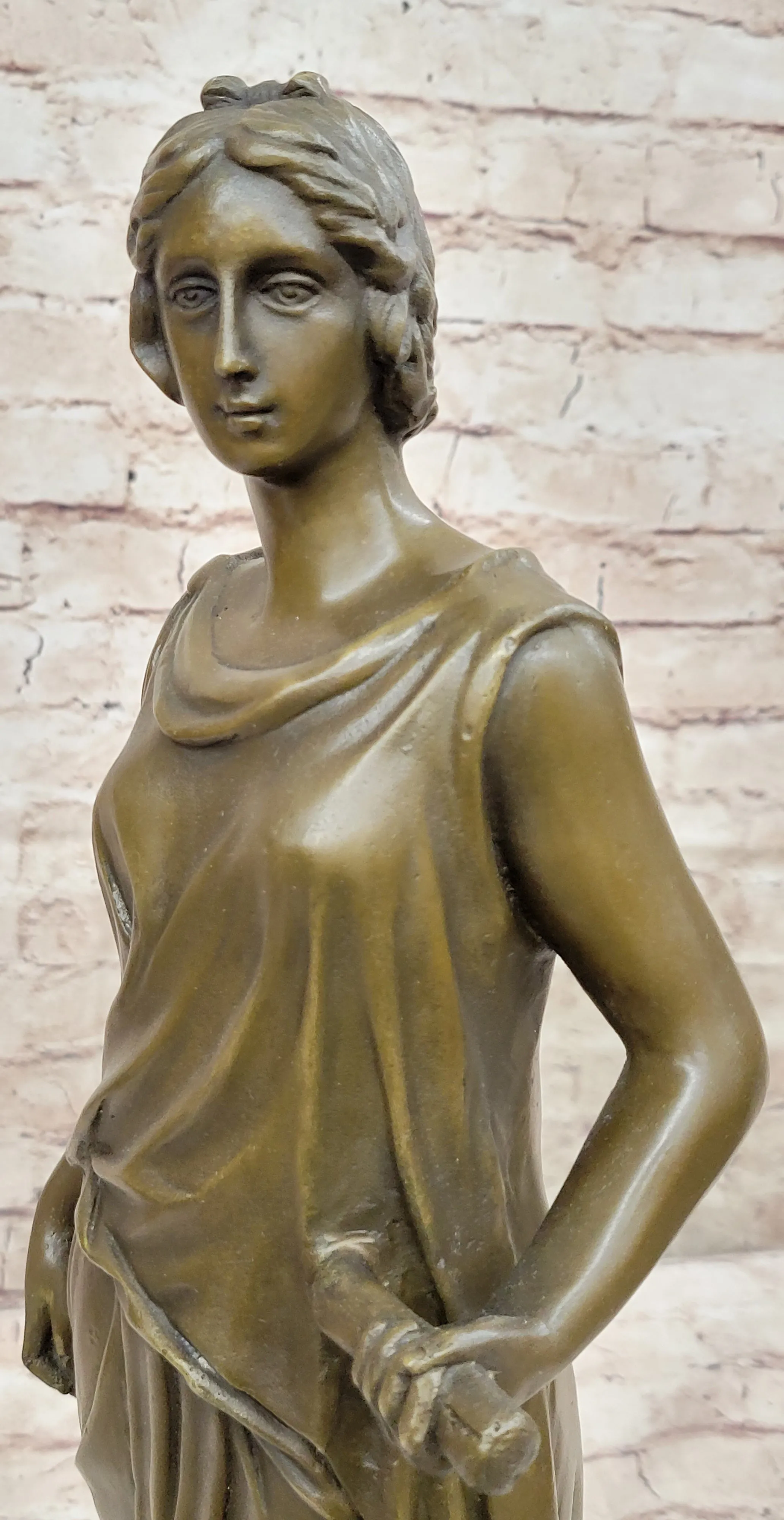 Handmade Dino Decarlo Greek Woman Female Figure Bronze Sculpture on Marble Base