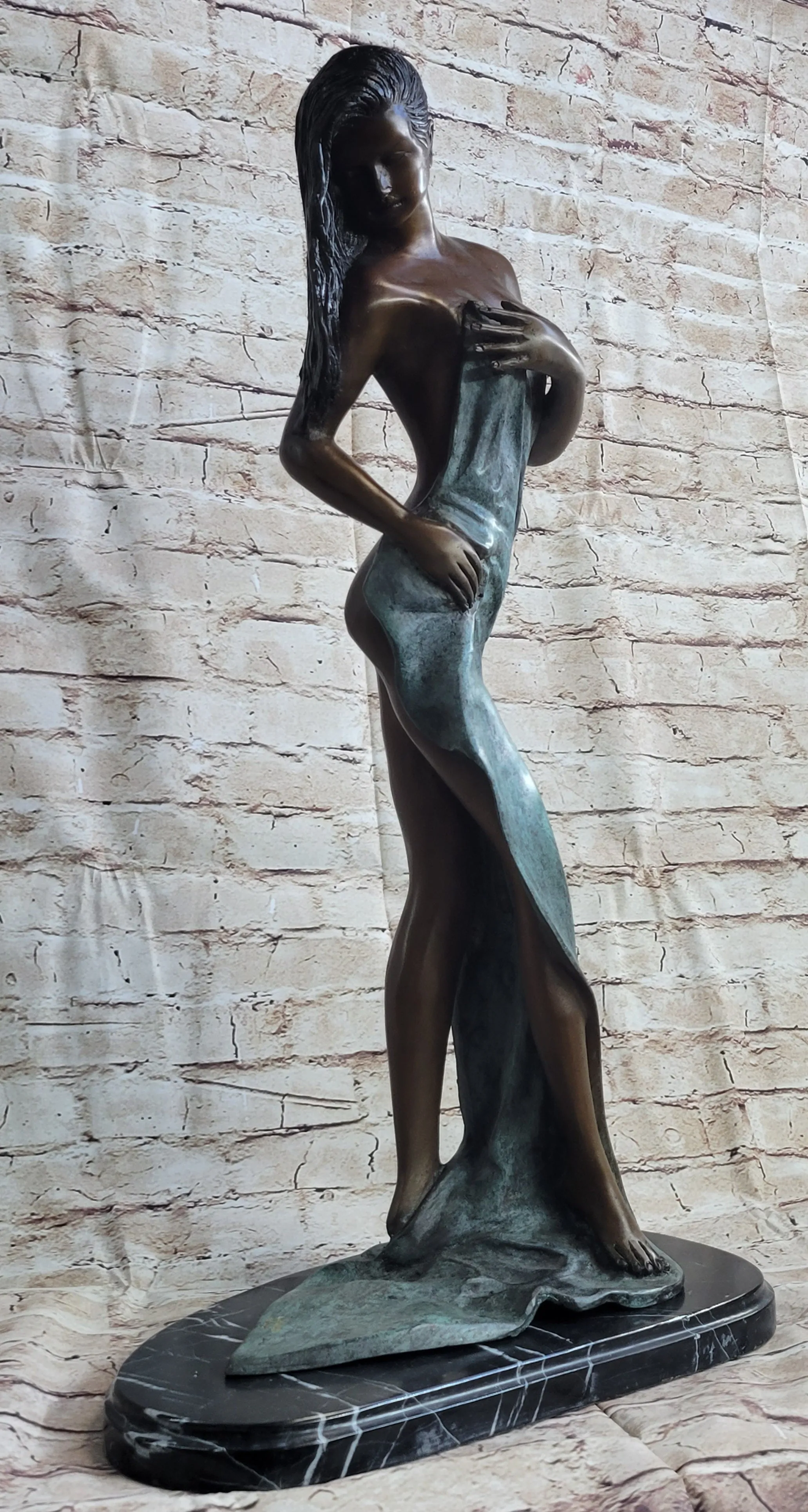 Nude Girl in Towel Signed Original Hot Cast Bronze Statue Sculpture Modern Art 26" x 14"