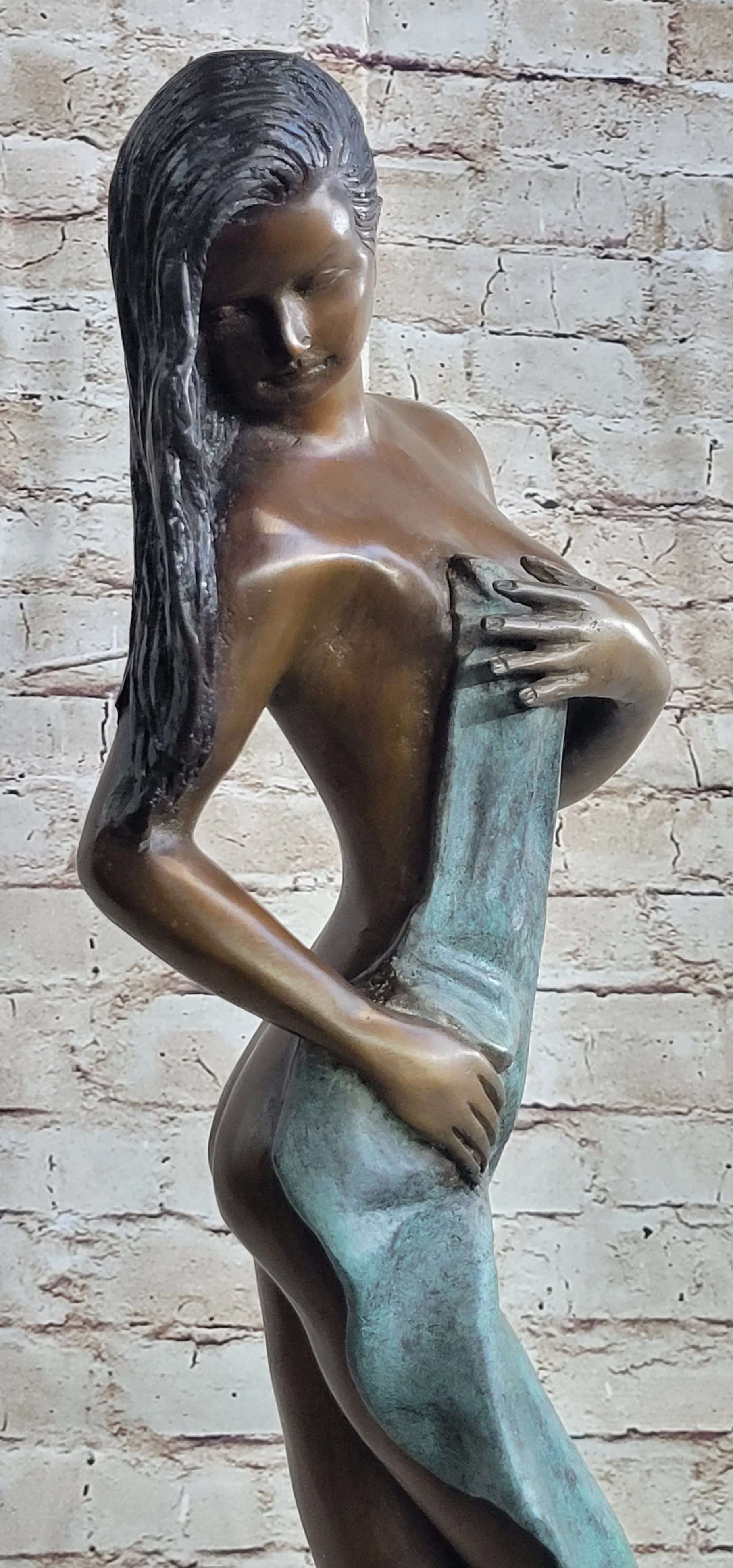 Nude Girl in Towel Signed Original Hot Cast Bronze Statue Sculpture Modern Art 26" x 14"