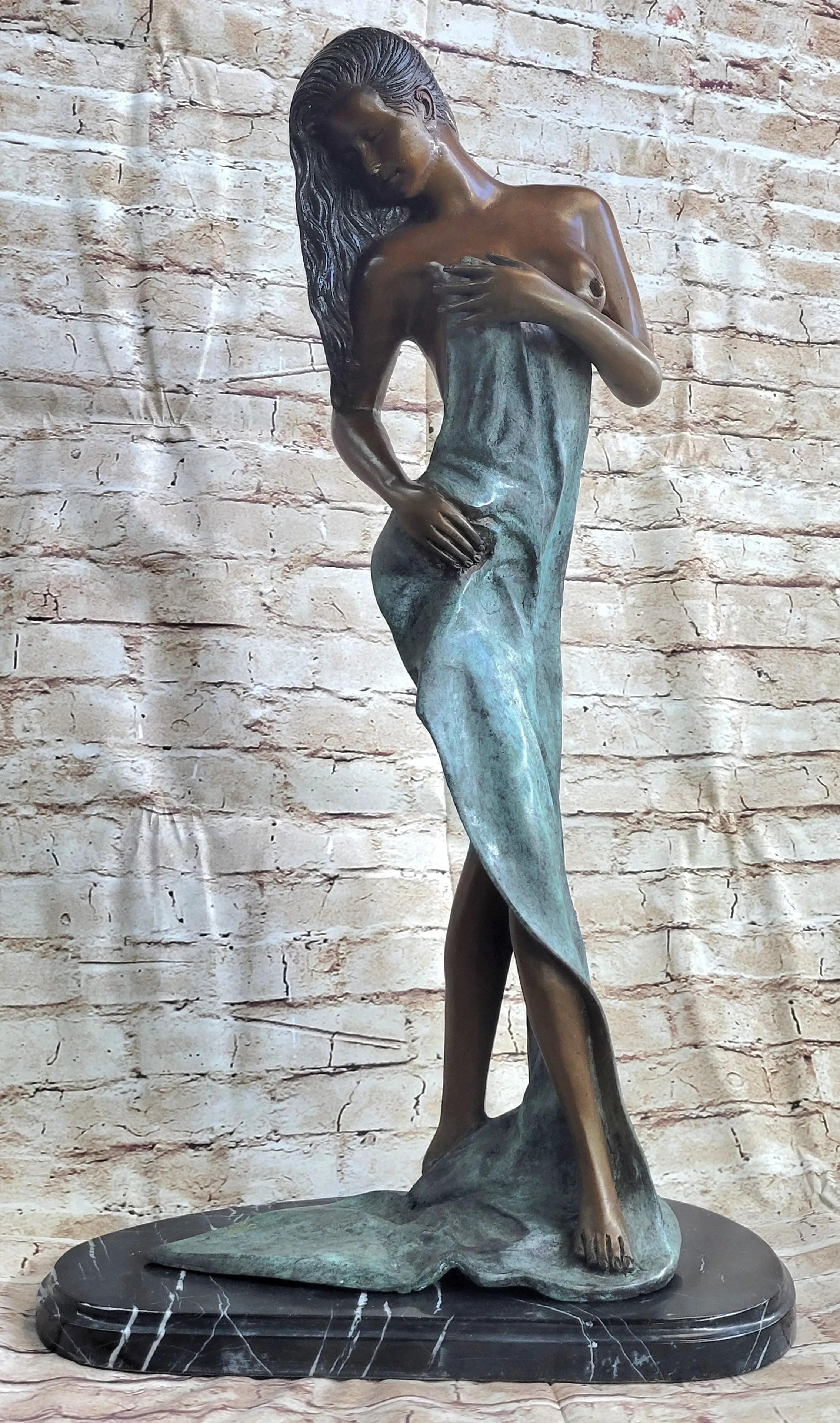 Nude Girl in Towel Signed Original Hot Cast Bronze Statue Sculpture Modern Art 26" x 14"