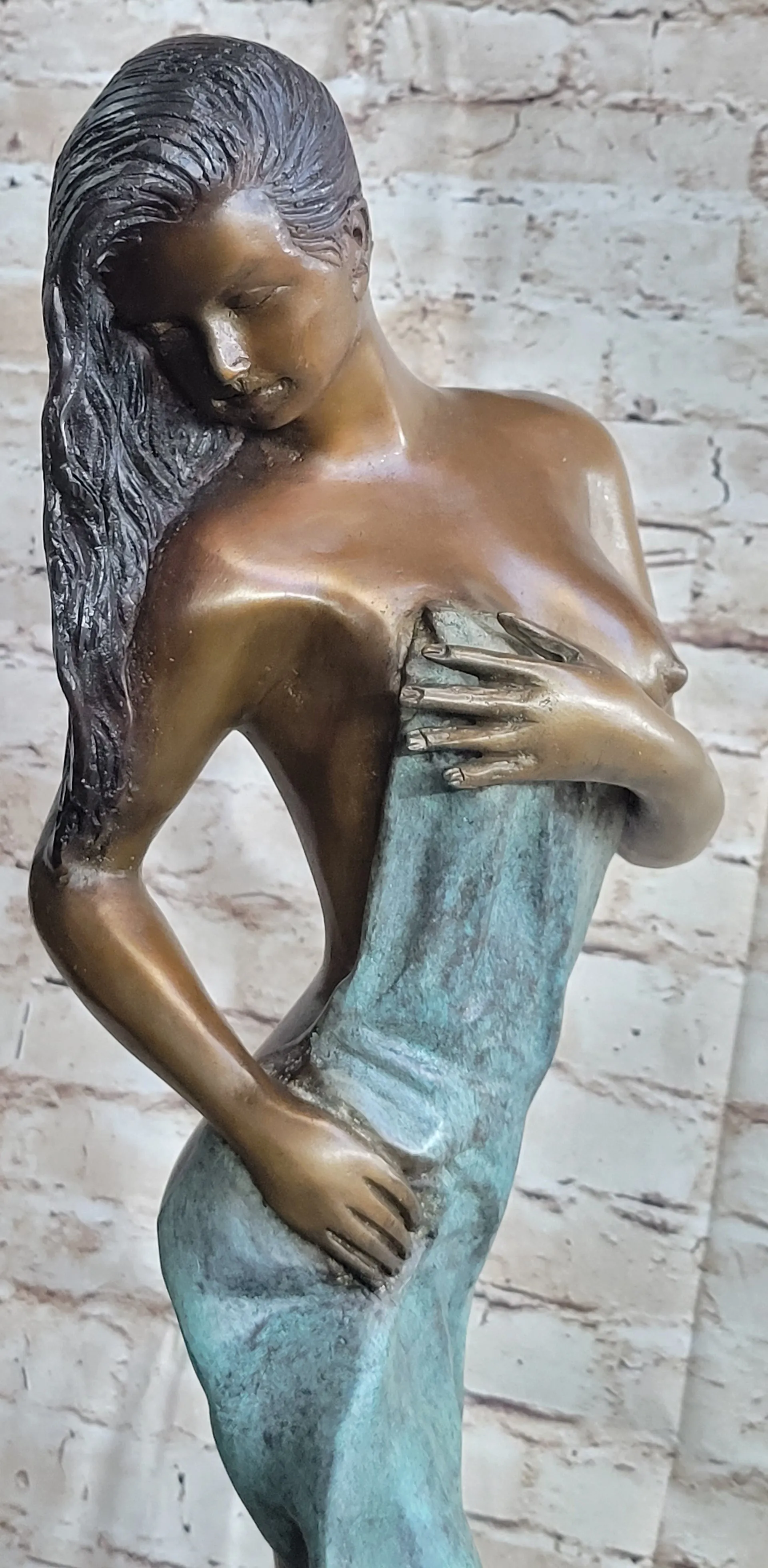 Nude Girl in Towel Signed Original Hot Cast Bronze Statue Sculpture Modern Art 26" x 14"