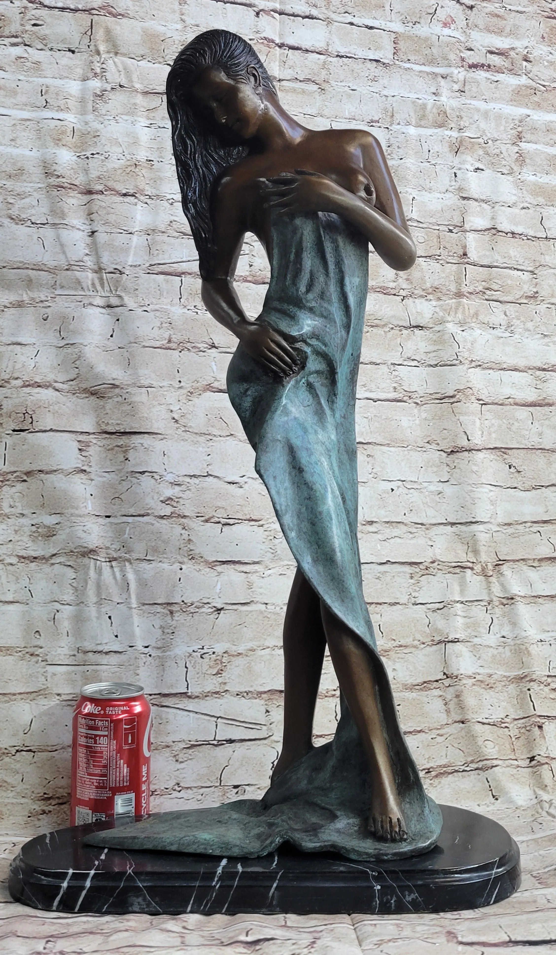 Nude Girl in Towel Signed Original Hot Cast Bronze Statue Sculpture Modern Art 26" x 14"