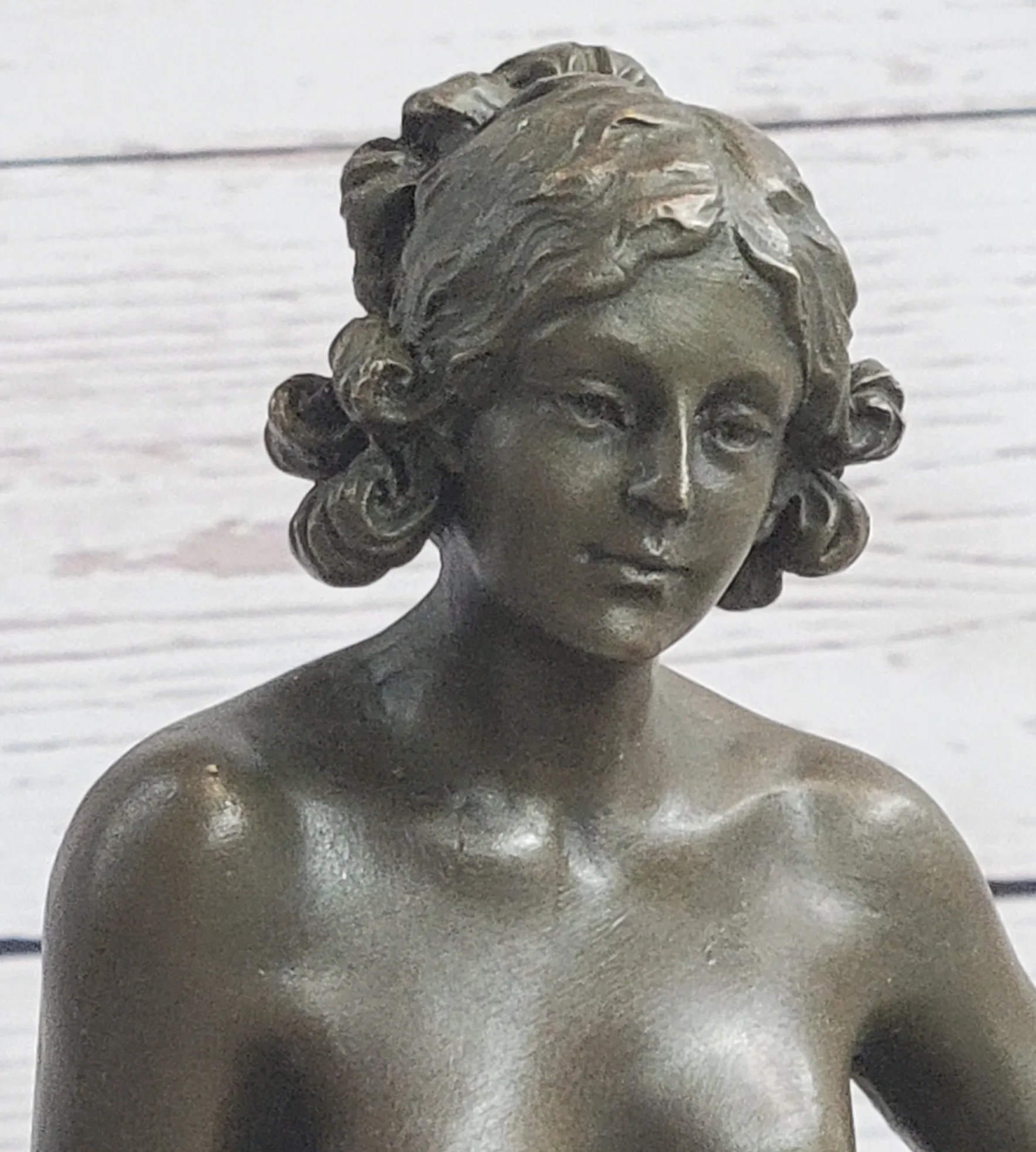 Nude Seated Classical Female Bronze Statue Sculpture Figure on Marble Base by Milo