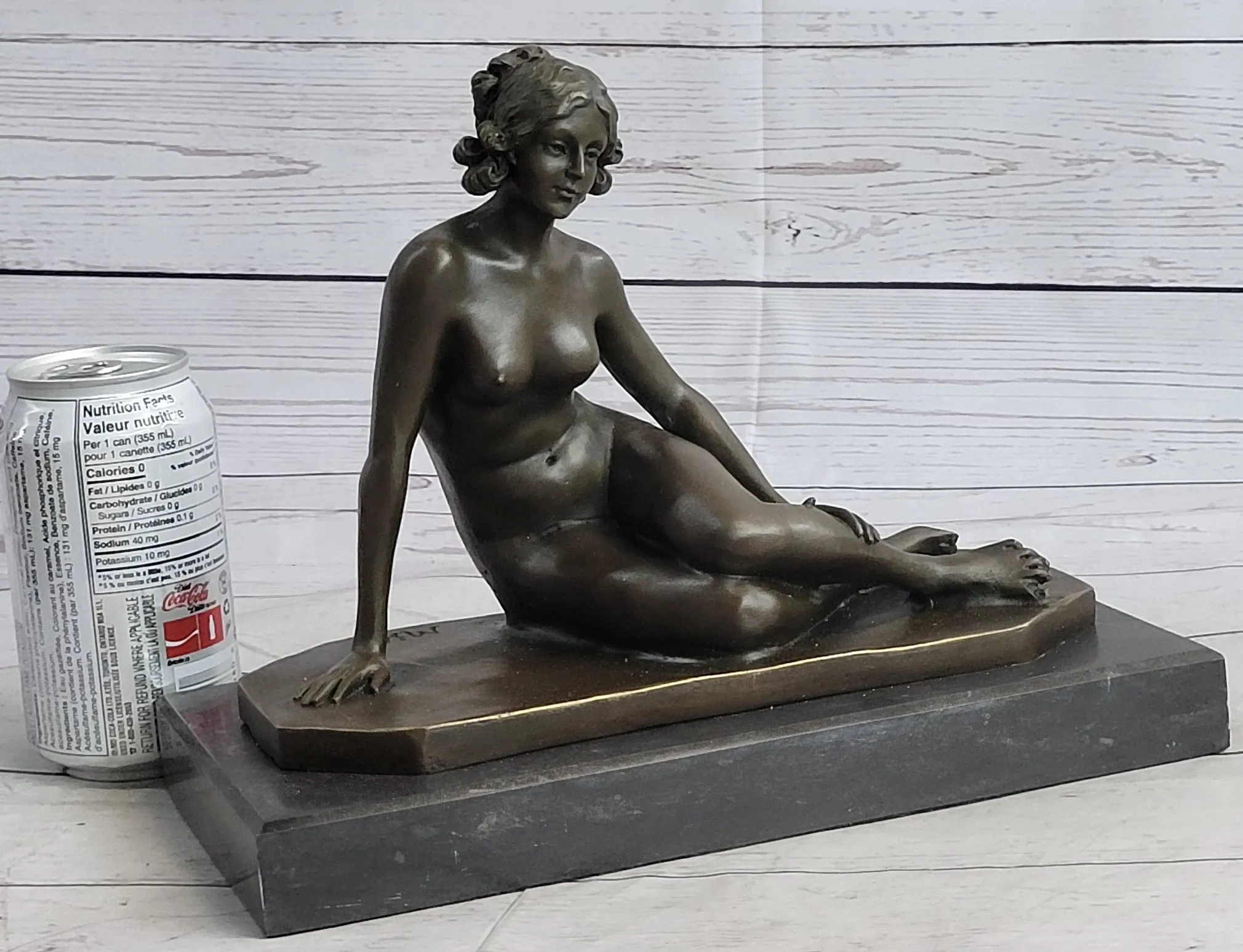 Nude Seated Classical Female Bronze Statue Sculpture Figure on Marble Base by Milo