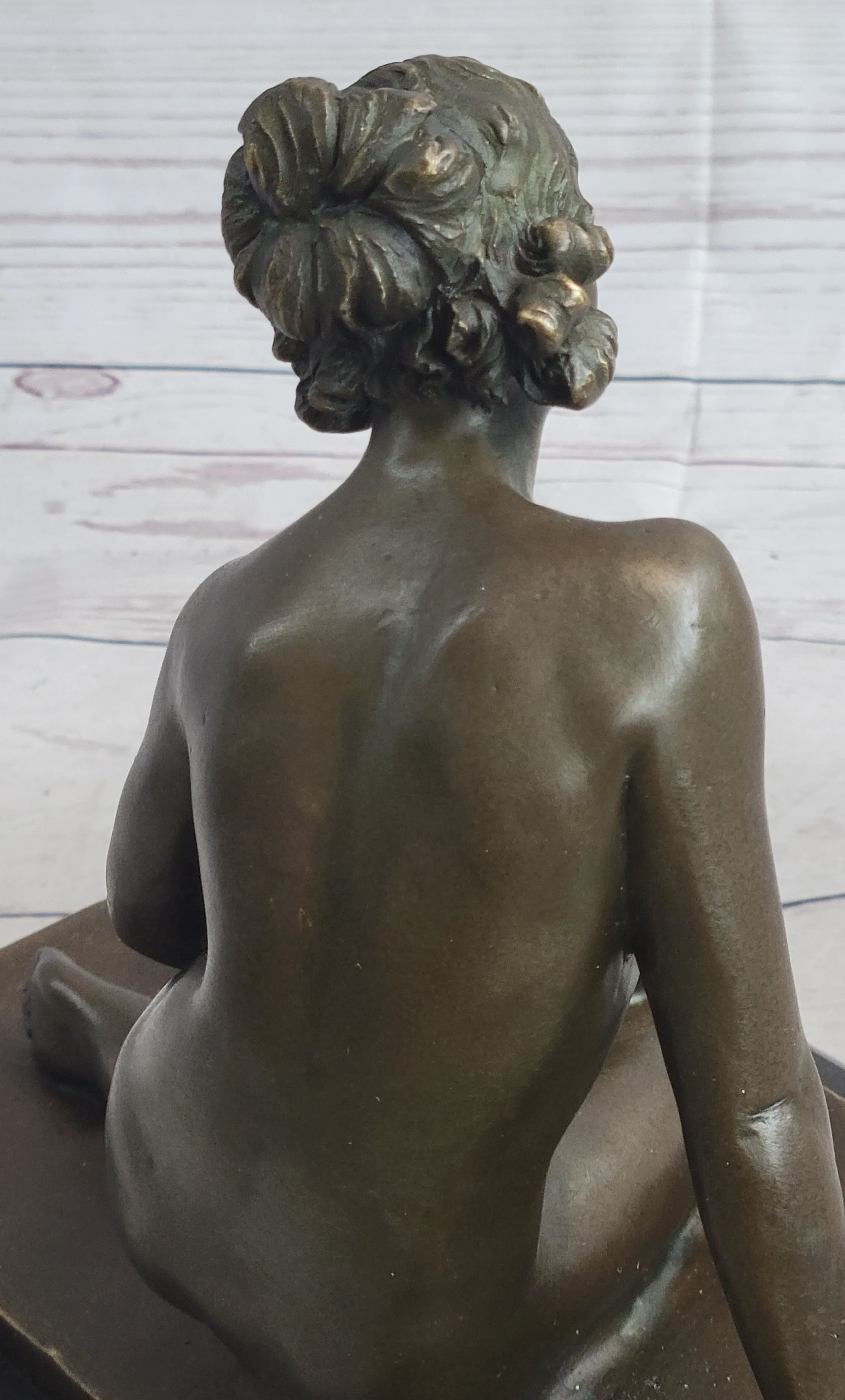 Nude Seated Classical Female Bronze Statue Sculpture Figure on Marble Base by Milo