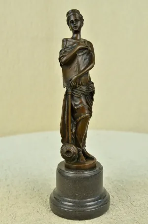 Original Signed English Royal Queen Bronze Sculpture Marble Base Figurine Decor