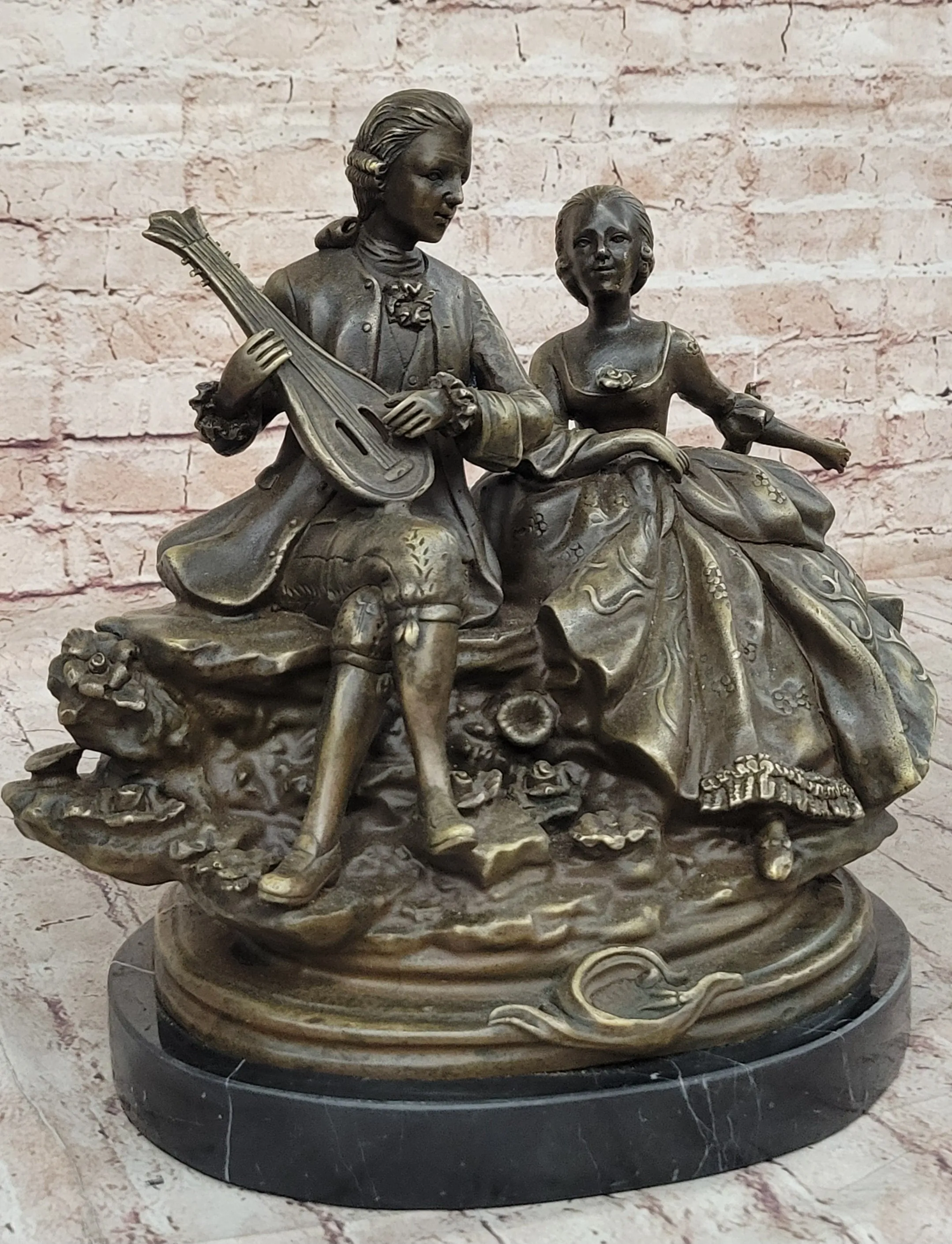 Romantic Serenade: A Baroque Couple in Harmony - European Bronze Sculpture Original Art