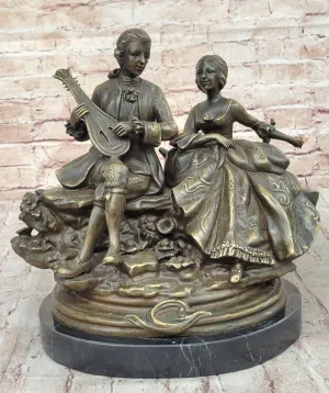 Romantic Serenade: A Baroque Couple in Harmony - European Bronze Sculpture Original Art