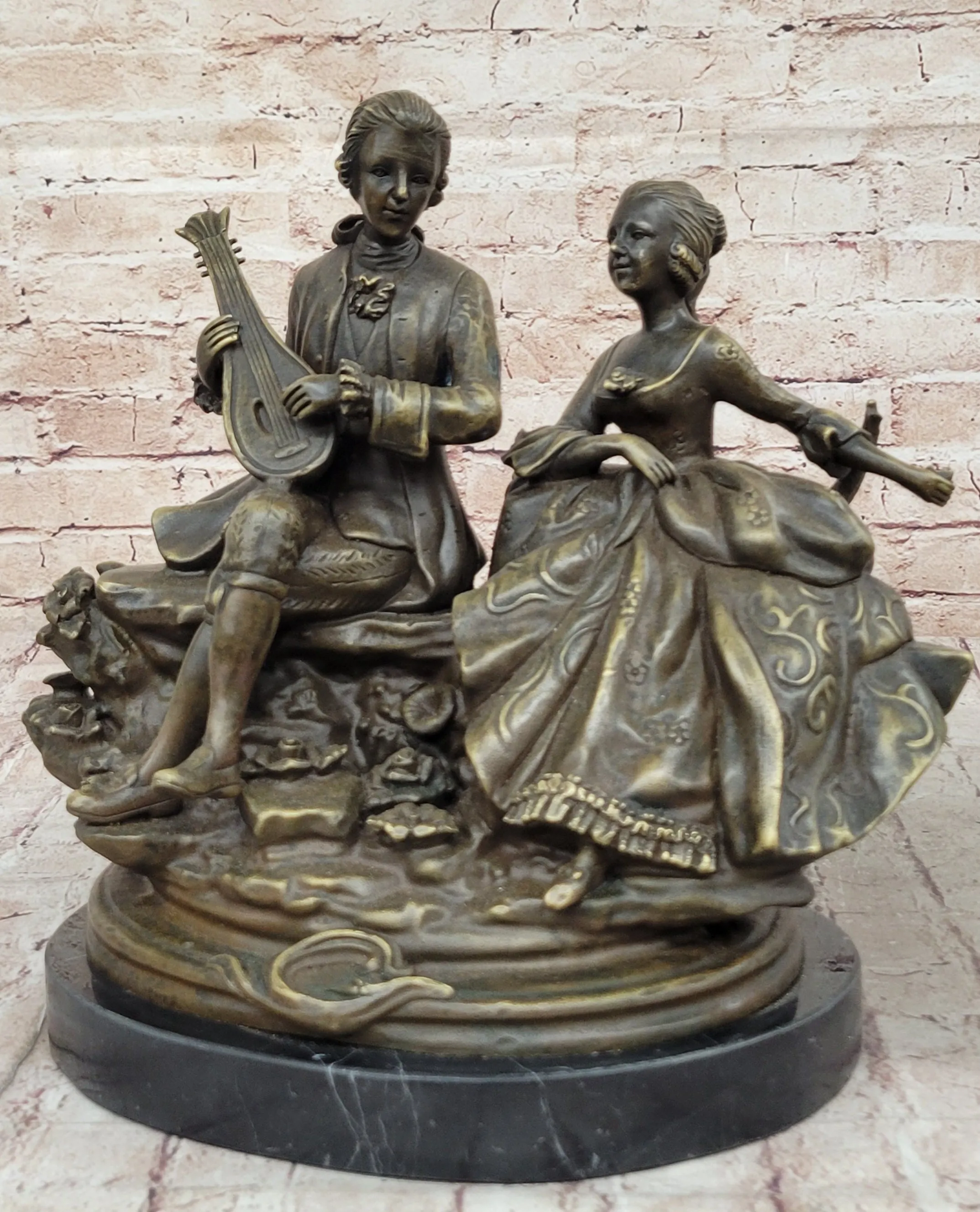 Romantic Serenade: A Baroque Couple in Harmony - European Bronze Sculpture Original Art