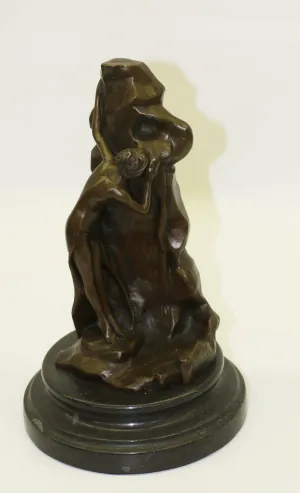 Sexy Goddess Behind a Wall Bronze Sculpture Marble Base Figurine Statue Figure