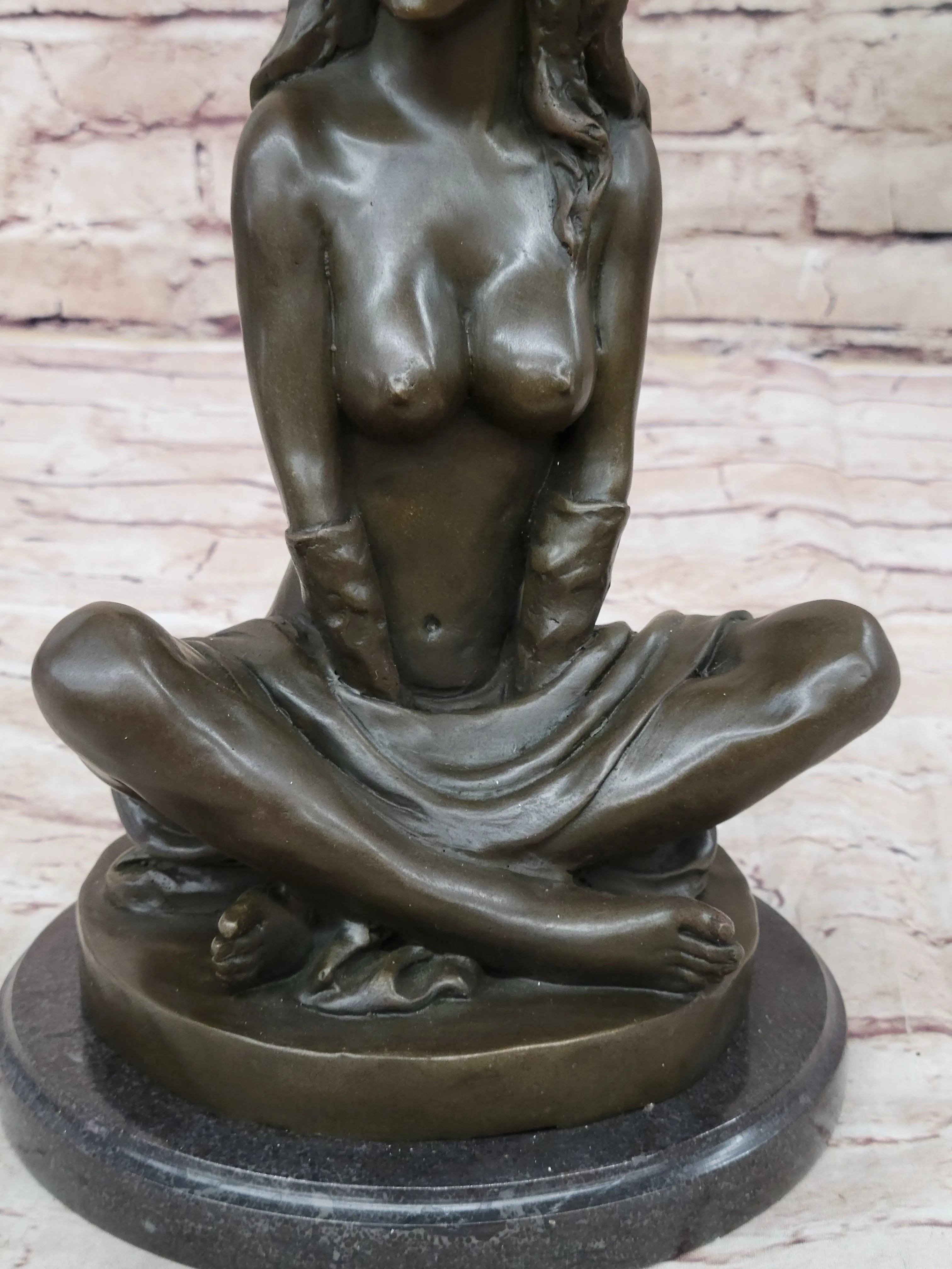 Sexy Nude Female Figure Girl Sitting Cross Legged - Bronze Sculpture Original Art by Mavchi