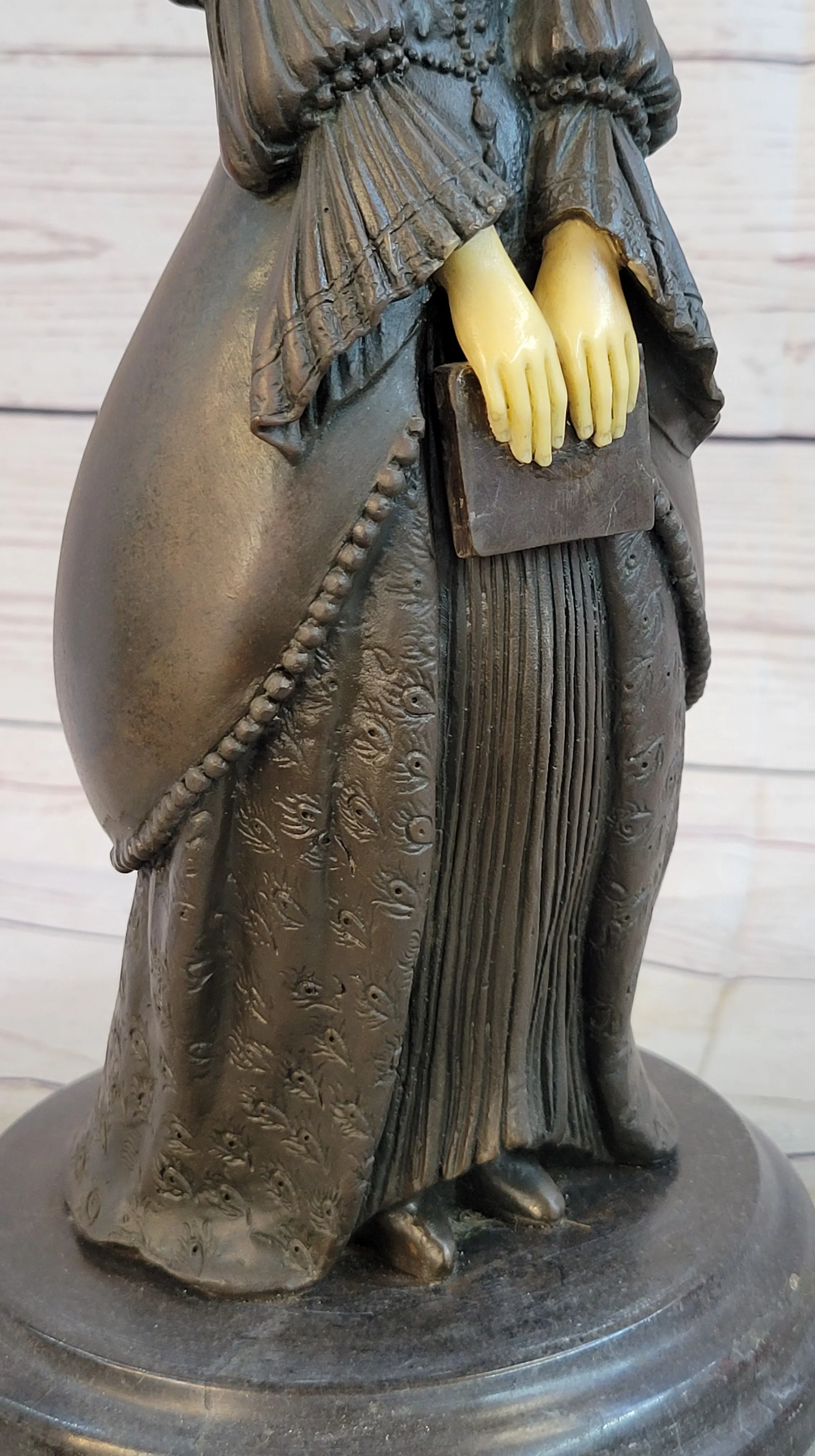 Victorian Era Woman Holding a Book Bronze Sculpture Statue on Marble Base